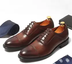 Высококлассные британские мужские туфли из кожи в стиле ретро кожаные туфли на шнуровке ручной работы сделать старый туфли-оксфорды с