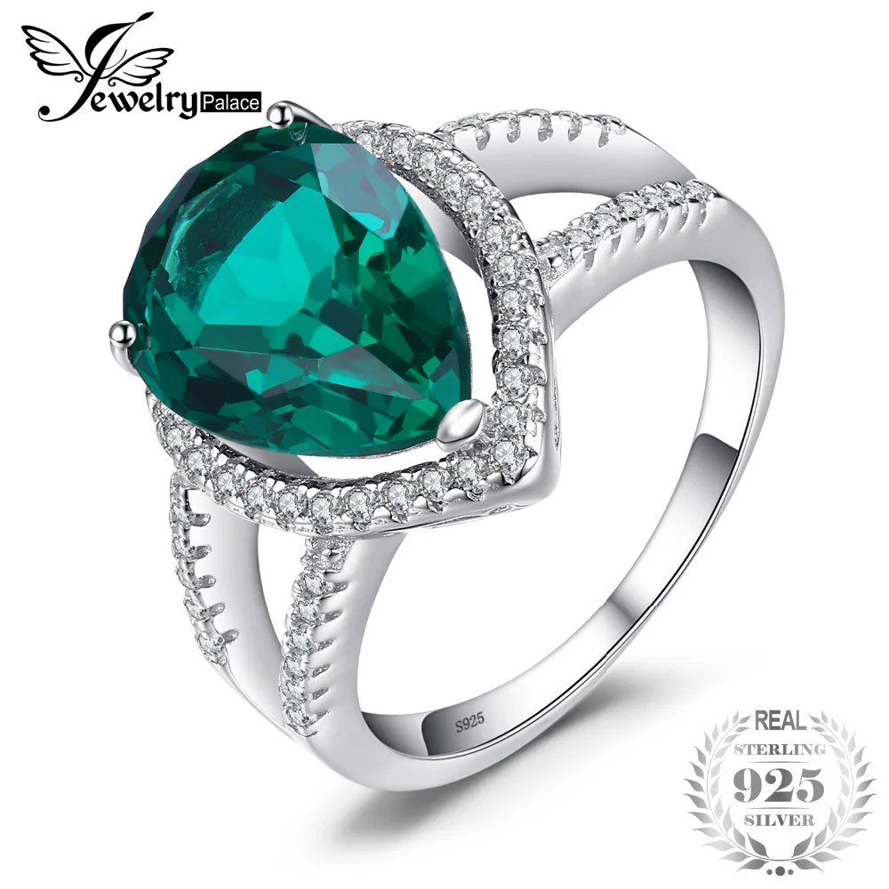 JewelryPalace Pear 3.7ct Created Emerald Rings Soild 925 Sterling Silver Fashion Female Jewelry Fabulous Gift