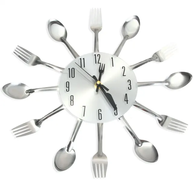 Stainless Steel Modern Creative Wall Clock Kitchen Cutlery Clocks Stainless Steel Modern Creative Wall Clock Kitchen Cutlery Clocks Spoon Fork Stickers Mechanism Design Home