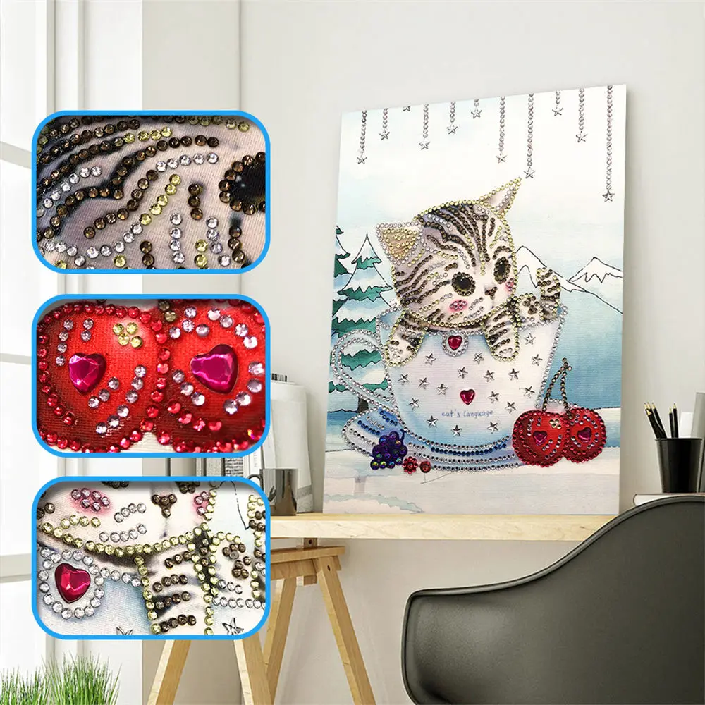 

Sashiko Special shapedDiamond Painting Cat Combination Modern Pattern DIY 5D Part Drill Cross Stitch Crystal Art Home Decor