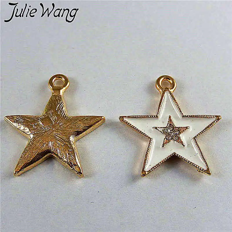Julie Wang 6 шт. смешанные эмалевые белые черные звезды пентаграмма сплав золотой тон