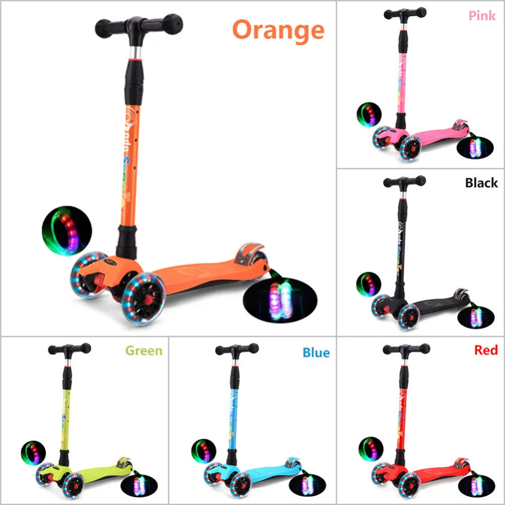 

New Children's s Scoot Kick Scooter Foldable Liftable PU 3 Wheels LED Kickboard Scooter with Printings Gift toy to Children