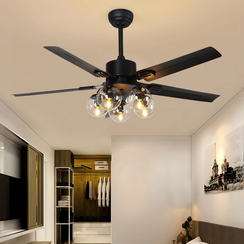 Post Modern Ceiling Fan With Light Clear Glass Bubble