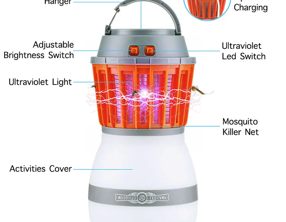 Солнечная лампа-убийца от комаров, наружная ловушка для насекомых, походный фонарь 2в1, портативный USB Противомоскитный Летающий насекомый-убийца, тент, светильник
