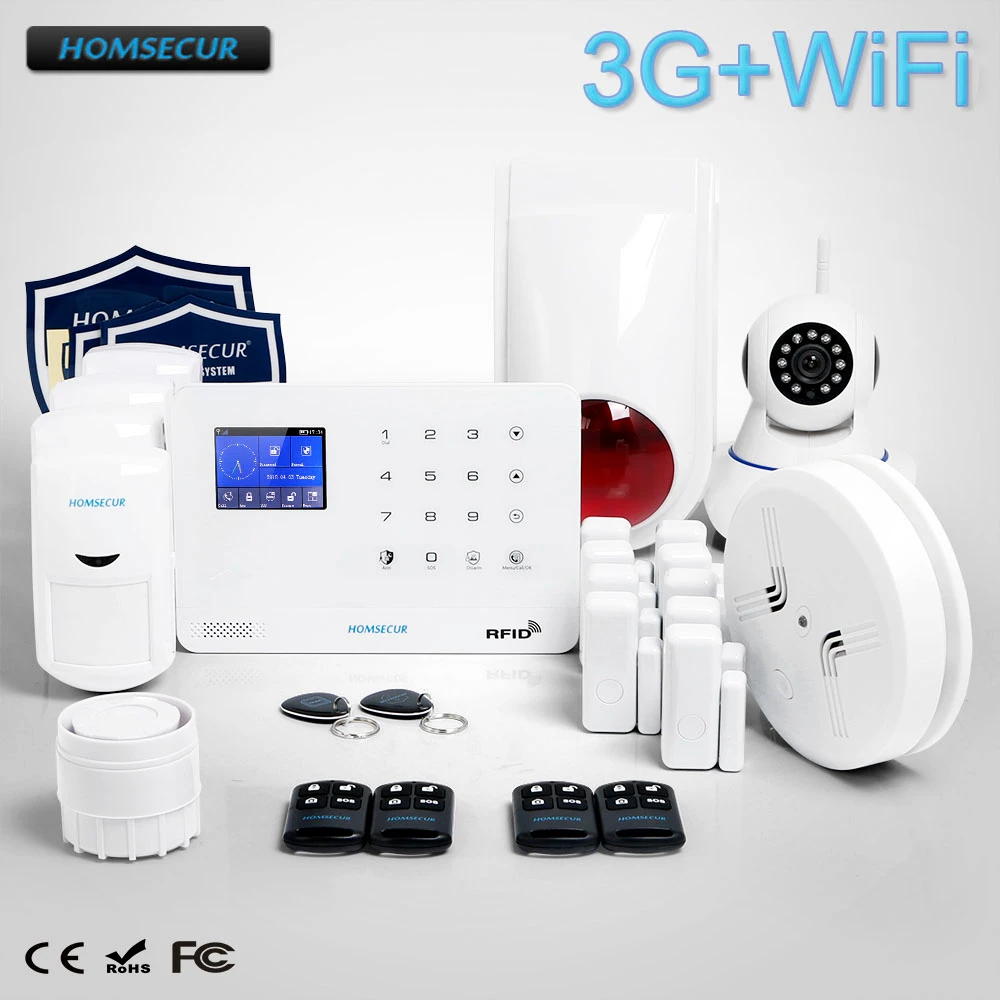 

HOMSECUR Wireless LCD 3G/WCDMA RFID Burglar Intruder Alarm System With Smoke Sensor LA02-3G