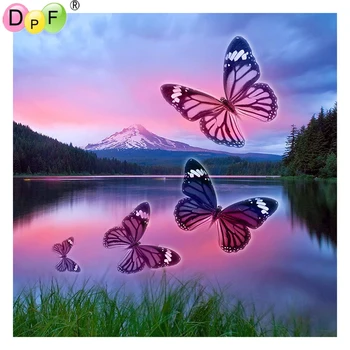 

DPF 3D Diamond Embroidery Lake butterfly Diamond Painting Cross Stitch Square diamond Mosaic kit Needlework home Decor picture