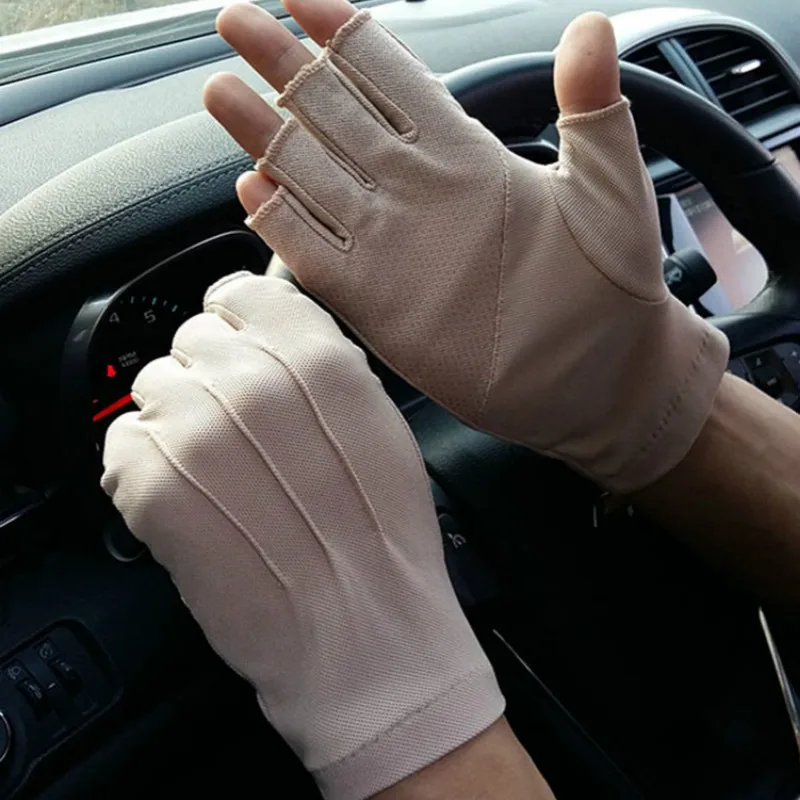 Men's Fingerless Anti-Slip Driving Gloves Women Sun Protection Gloves Summer Male Thin Breathable Anti-UV Cycling Working Gloves