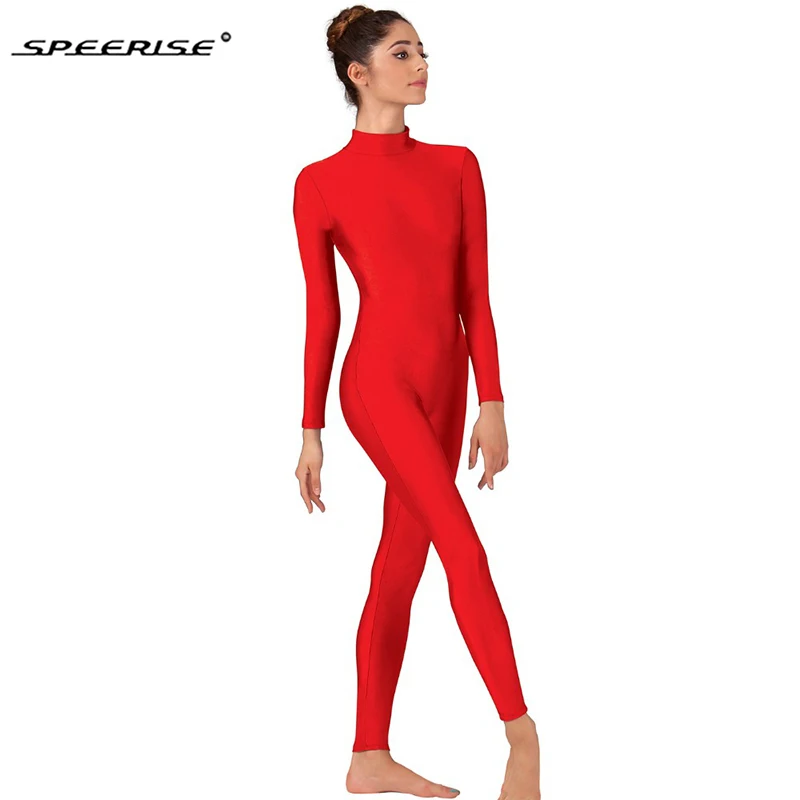 

SPEERISE Women Unitard Long Sleeve Mock Neck Ballet Bodysuit Lycra Spandex One Piece Turtleneck Dance wear Men Zentai Costumes