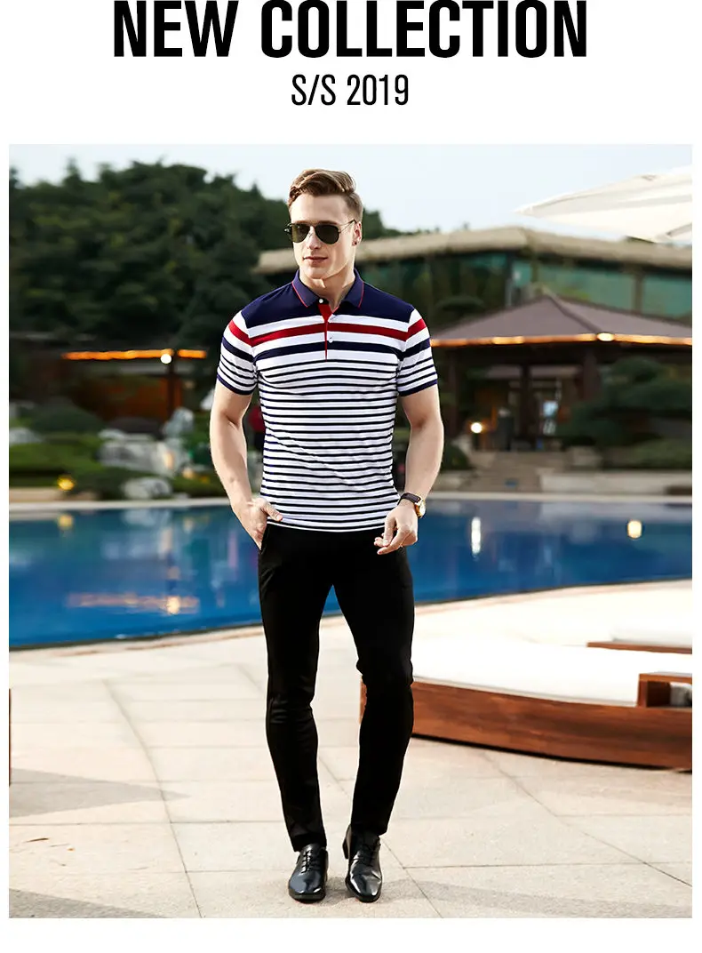 Quality Polo Men Cotton Summer Short Sleeve Striped Men Polos Male Brand Chinese Clothing Breathable Top Tees 2019 New Arrival 05