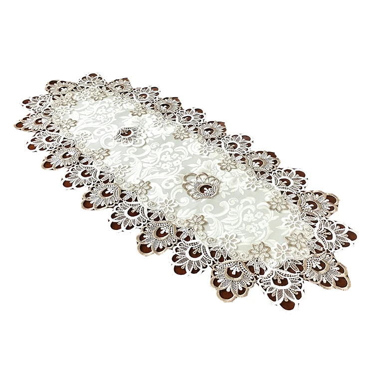 

Luxurious Double color lace embroidery cloth art circular tablecloth table runner Table flag dust covers Placemat