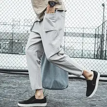 Свободные шаровары мужские винтажные однотонные короткие трехмерные большие карманные повседневные мужские брюки джинсы с открытой щиколоткой Большие размеры