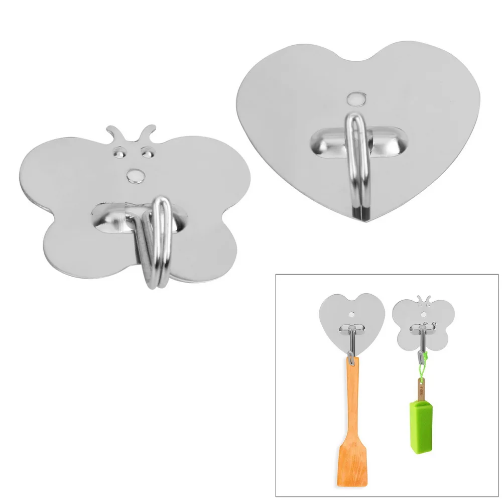 

Heart/Butterfly Shape Stainless Steel Wall Mounted Wall Hook Kitchen Bathroom Door Sticky Hanger Holder Strong Adhesive Hook