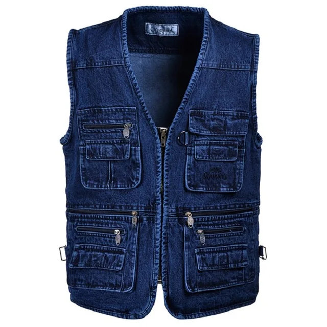 2019 Hot Oversize 5XL Denim Vests Men Cotton Multi Pocket Jean Jacket