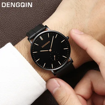 

DENGQIN Fashion Luxury Men Watch Quartz Sport Military Stainless Steel Dial Leather Band Mens Clock Wrist Watches reloj hombre