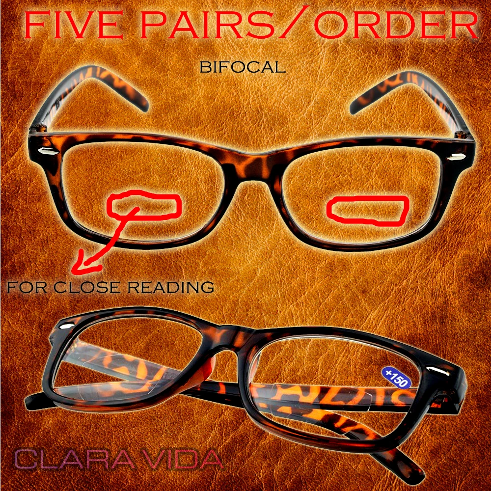 

= CLARA VIDA = FIVE PAIRS See Near Far Leopard Multi-Function Bifocal Lens Men Women Reading Glasses +1 +1.5 +2 +2.5 +3 +3.5 +4