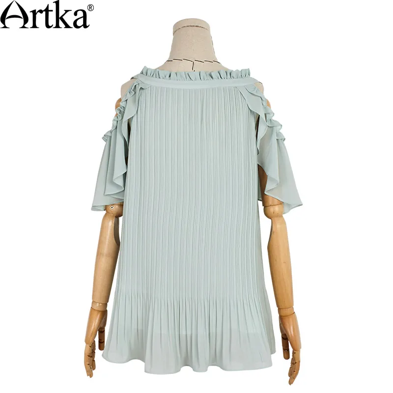 ARTKA/женская летняя Новинка 2018 года 2 цвета шифоновая рубашка в складку модная с