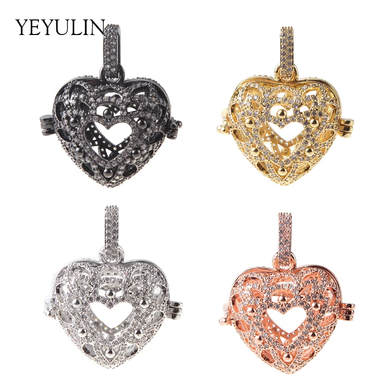 

Trendy Copper Casting Hollow Heart Locket Pendant For Female Zircon Aromatherapy Essential Oil Cage Pendant Jewelry