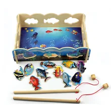 Игрушек! Развивающие деревянные игрушки рыбы счастливые игры Магнитные деревянные игрушки комбинация морская рыба День рождения Рождественский подарок 1 комплект