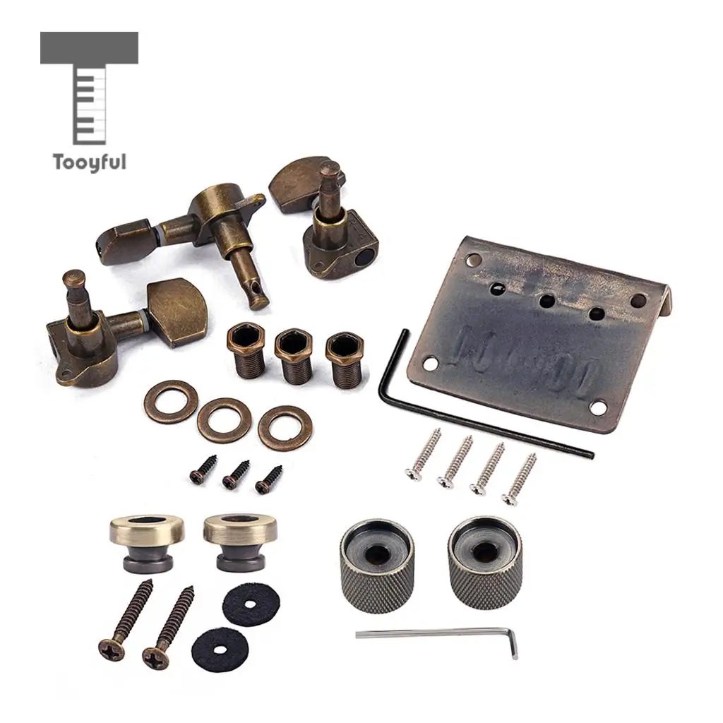 Tooyful Durable 1 Set Alloy 3 String Cigar Box Guitar Replacement Bridge with Tuning Pegs Control Knob Strap Lock Luthier Tools