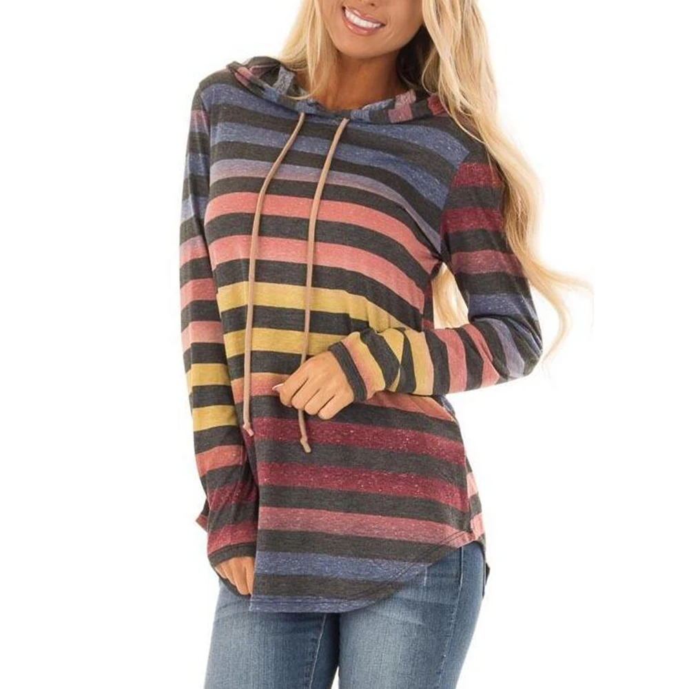 Fashion Striped Hoodie Women Sweatshirts Long Sleeve Hooded Casual ...