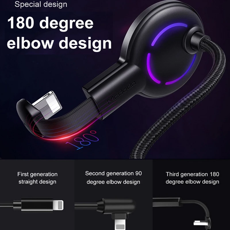 MCDODO USB كابل الشاحن LED المحمول لعبة كابل 8Pin سريع كابل شحن ل فون XS ماكس X 8 7 6 6 S 5 زائد الهاتف المحمول الكابلات