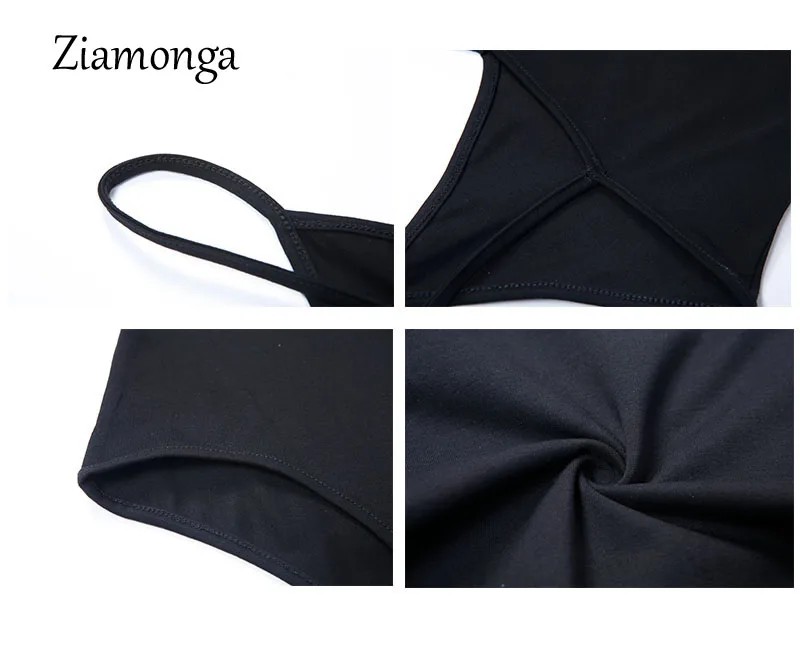 Ziamonga Black Bodysuit Women Jumpsuit Sexy Rompers Spaghetti Strap Body Suit Sleeveless Cotton Bodysuit Women Combinasion Femme