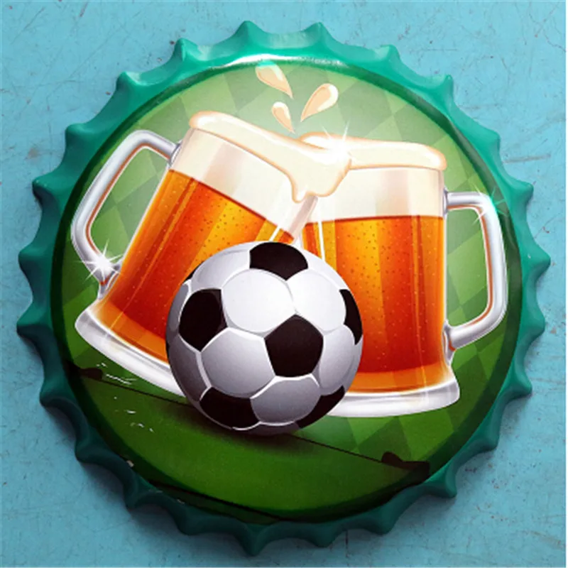 

Round Football Vintage tin sign 35cm Embossed Beer Bottle Cap Vintage Tin Sign Plaque Iron Painting Retro Gift Bar Home Decor
