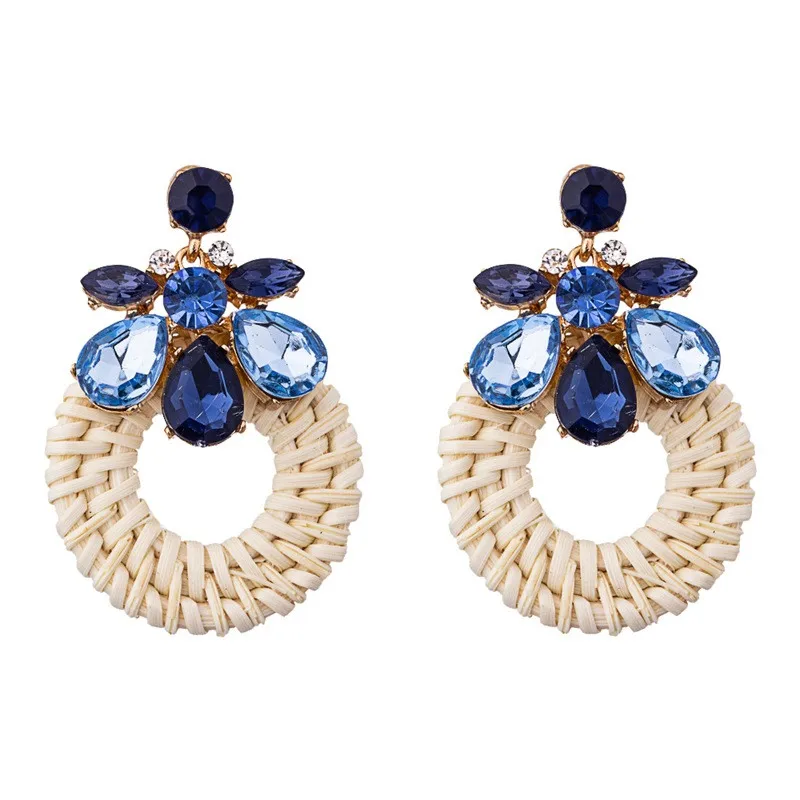 Handmade Fashion Rattan Wooden Earrings for Women Crystal Inlaid Earrings Birthday Gifts Wedding Party Decoration ETD22 (4)