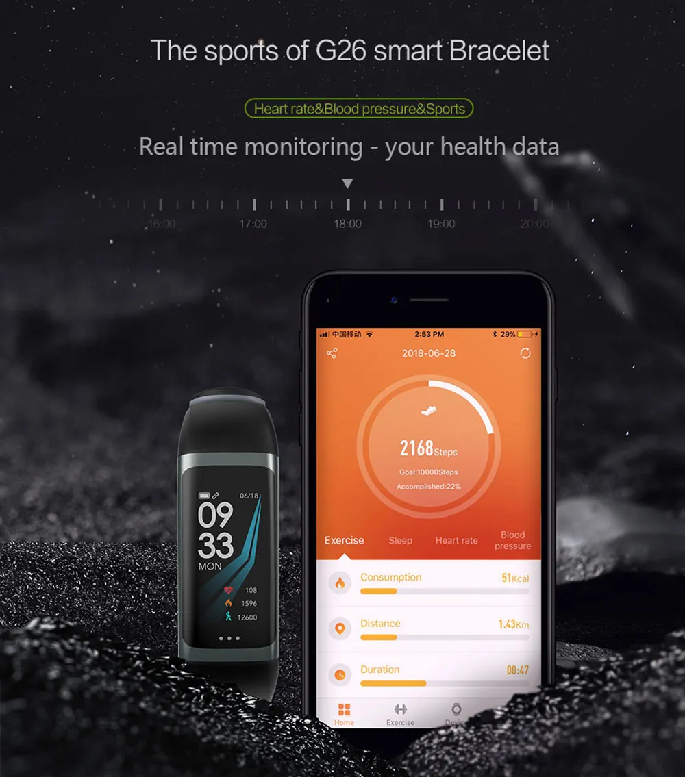 57-130385- Smart Wristbands Blood Pressure Watch Heart Rate Monitor Fitness Bracelet Waterproof IP67 Activity Tracker Pedometer Men Women 