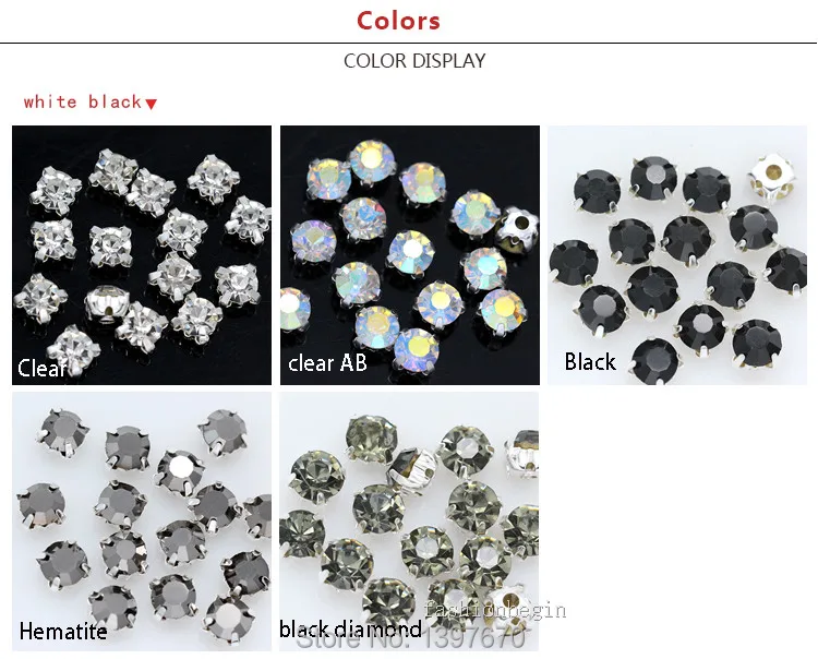 36p 7mm color Sew on crystal glass Rhinestone Silver Claw Montee 4-holes Sewing Stone Buckle jewelry,wedding Dress making Beads