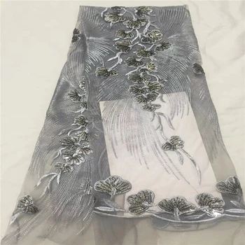 

VILLIEA Grey Sequins French Nigerian Laces Fabrics High Quality Tulle African Laces Fabric Wedding African French Tulle Lace