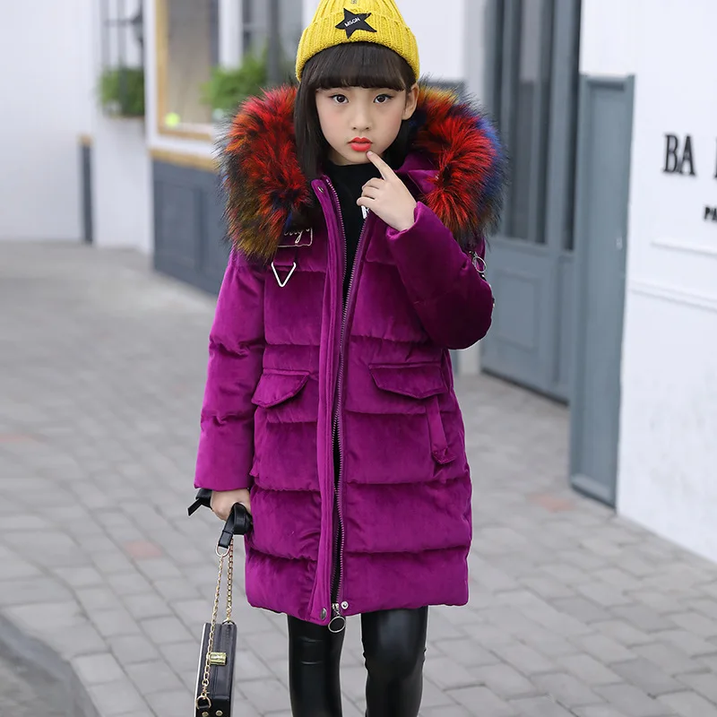 

New 2018 Winter Girl Coat Thick Warm Outwear For 6-15 Yrs Girls Fashion Velour Hooded Jacket