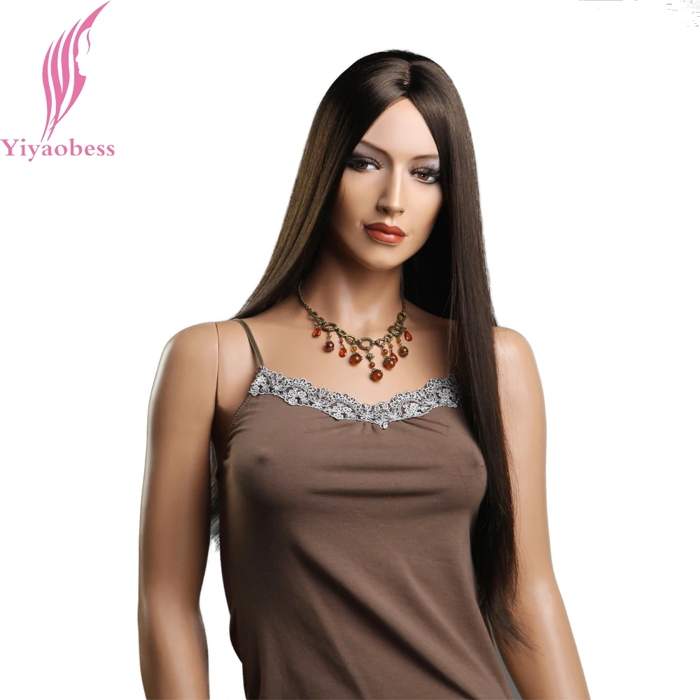 Yiyaobess 26inch Dark Brown Synthetic Wig Long Straight Hair Wigs For