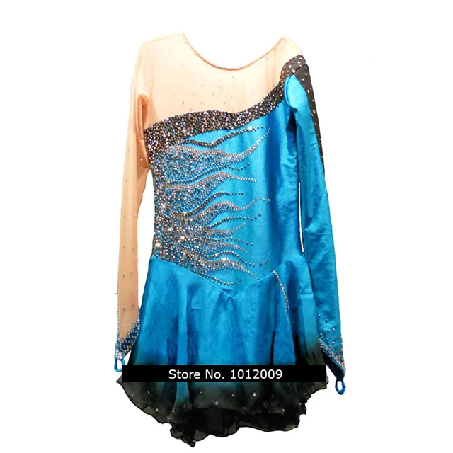 Cheap Customized Costume Ice Skating Figure Skating Dress Gymnastics Competition Blue Adult Child Girl Skirt Performance Shiny