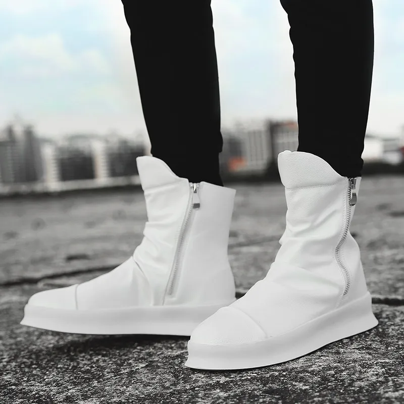 JKPUDUN/Модные ботильоны мужские кожаные роскошные брендовые ботинки на молнии для мужчин; повседневная обувь в стиле хип-хоп; черные и белые ботинки «Челси» для мужчин; Bot