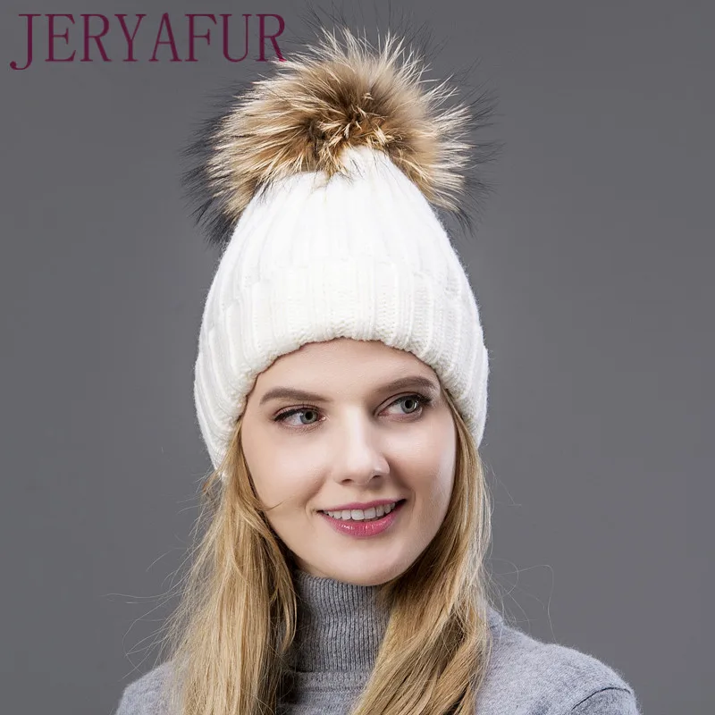 JERYAFUR/Лидер продаж шерстяная вязаная шапка зимняя теплая с ушками женская