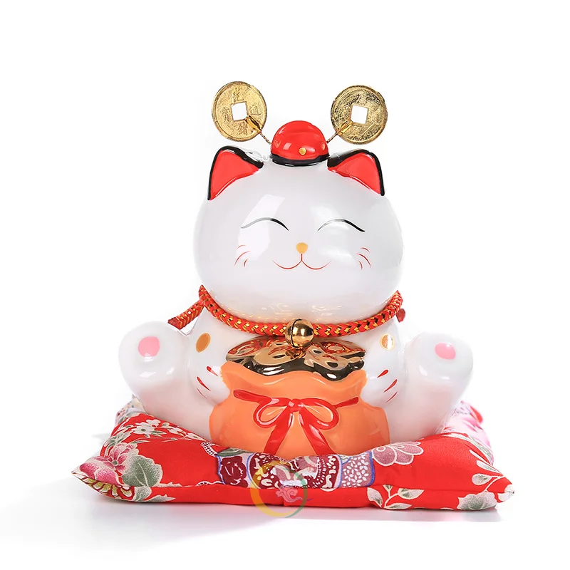 6 inch Ceramic Maneki Neko Lucky Cat Coin Bank - catshopheaven