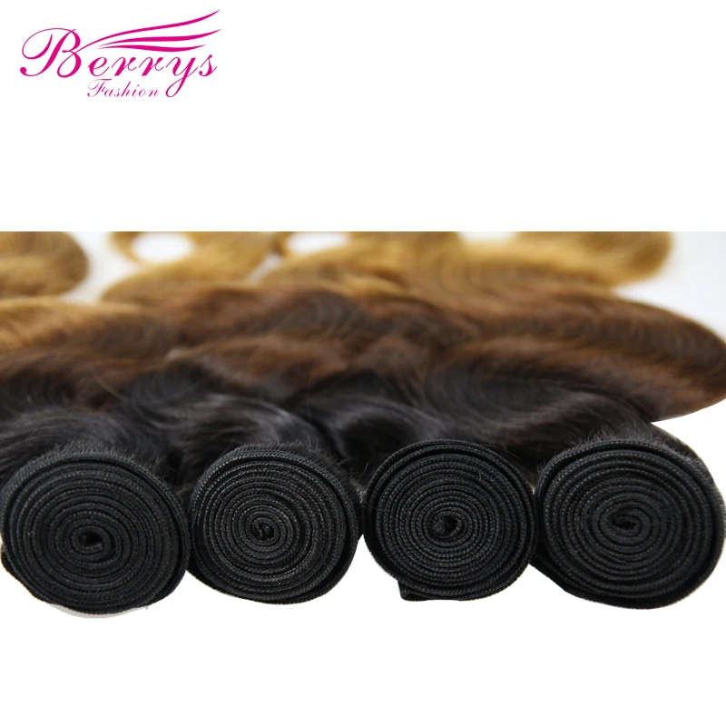 Berrys Fashion Ombre бразильские волнистые волосы 4 шт./лот 100% человеческие ткачества T1B/4/27