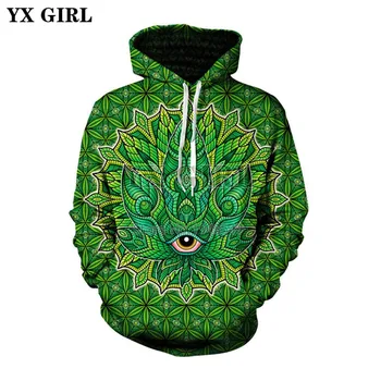 

YX GIRL Drop shipping 2018 Autumn Winter Tracksuit Green Weed Print 3D Hoodies Men Women Funny Sudaderas Hombres Sweatshirt
