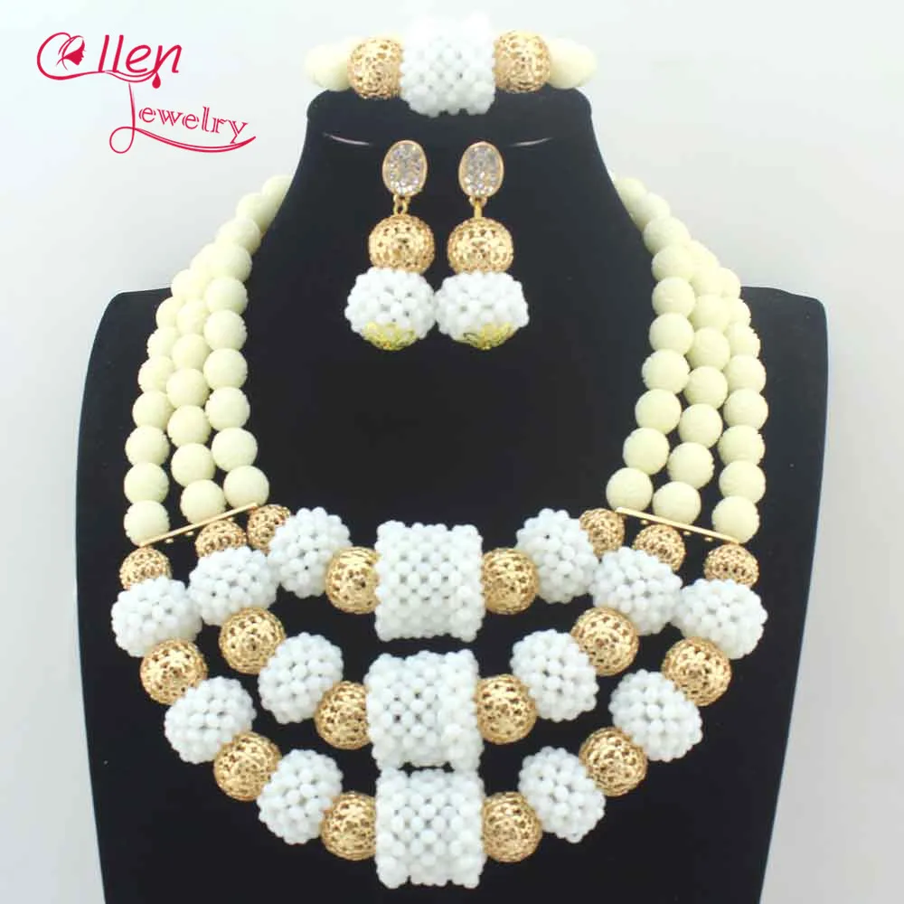 

Fabulous White Crystal Balls Wedding Jewelry Set White Beads Bridal Indian Jewellery Necklace Set New 2017 Free Shipping N0083