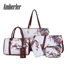 Amberler-Bolsos de piel sintética para mujer, carteras de diseñador con estampado, Conjunto de 6 piezas, bandolera grande