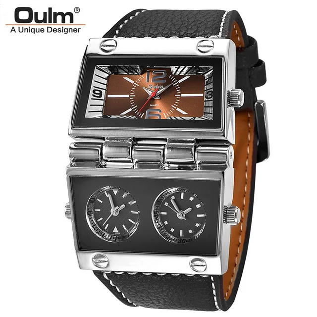 Oulm спортивные кварцевые часы Топ люксовый бренд мужские наручные часы три часовых пояса повседневные кожаные часы мужские relogio masculino - Цвет: C2