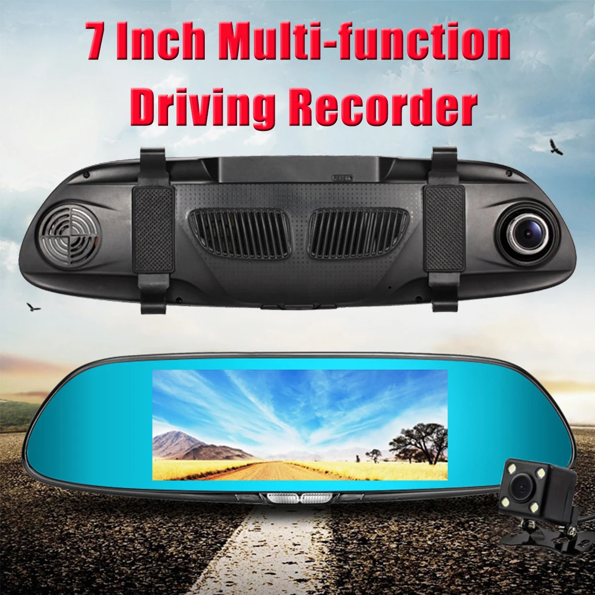 

FHD 1080P 7 Inch Dual Lens Rear View Dash Camera Digital Video Record Mirror Dash Reversing Camera Car DVR 170 Degree Touchable