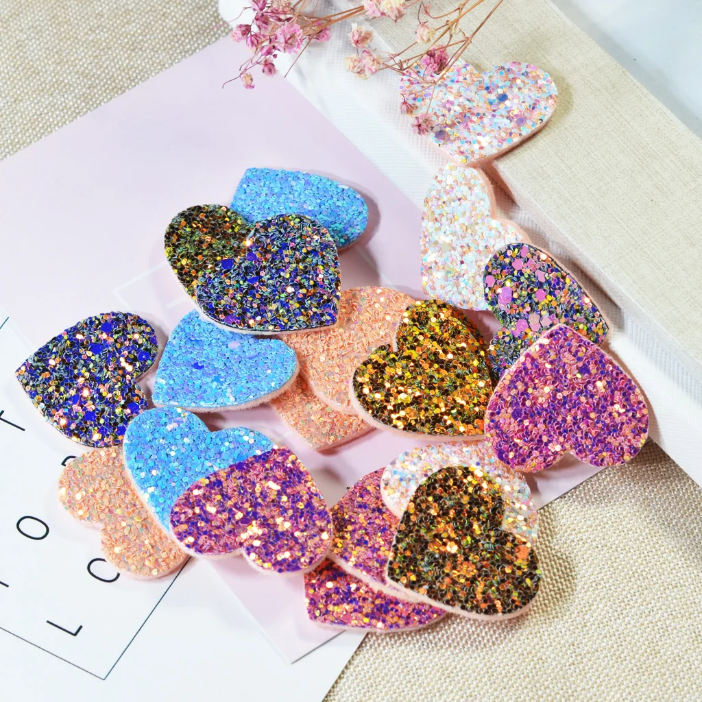 20x Padded Felt Heart W Sequin Appliques Embellishment Craft For Card Making