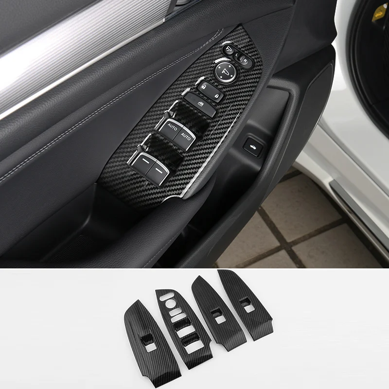 Углеродное волокно двери автомобиля подлокотник Панель переключатель окна лифт крышки кнопок накладки для интерьера для Honda Accord 10th аксессуары - Название цвета: Carbon fiber