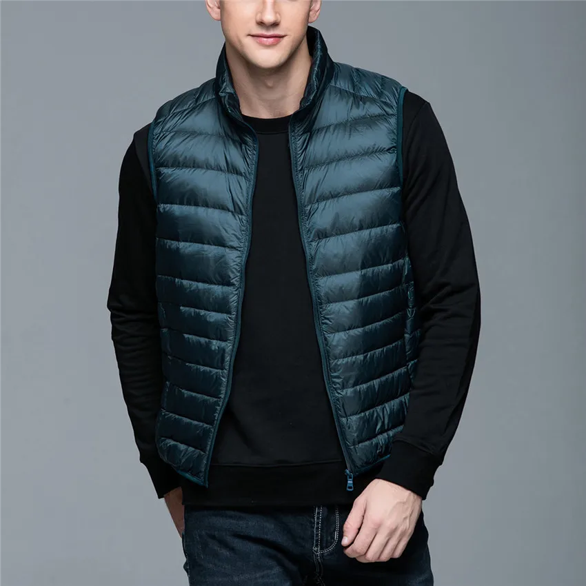 

Gowyimmes Autumn Slim Men Down Vest Big Size Short Light Thin Sleeveless White Down Coats Waistcoat Winter Clothes Clothing P408