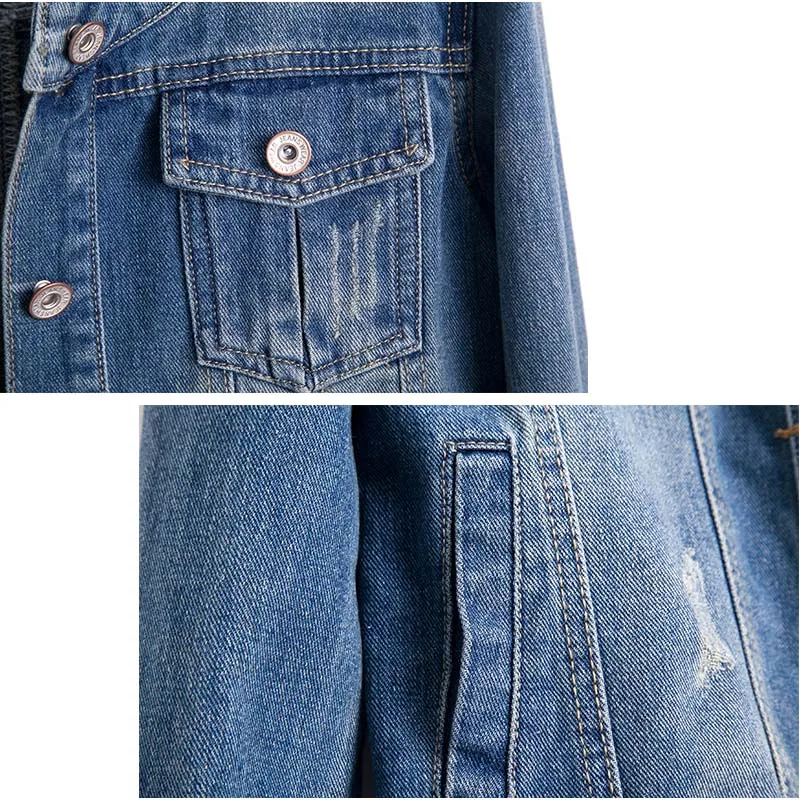 lower price Plus Size Round Collar Jeans Jacket 4XL 5XL Sweet Women Light Blue Bomber Short Denim Jackets Long