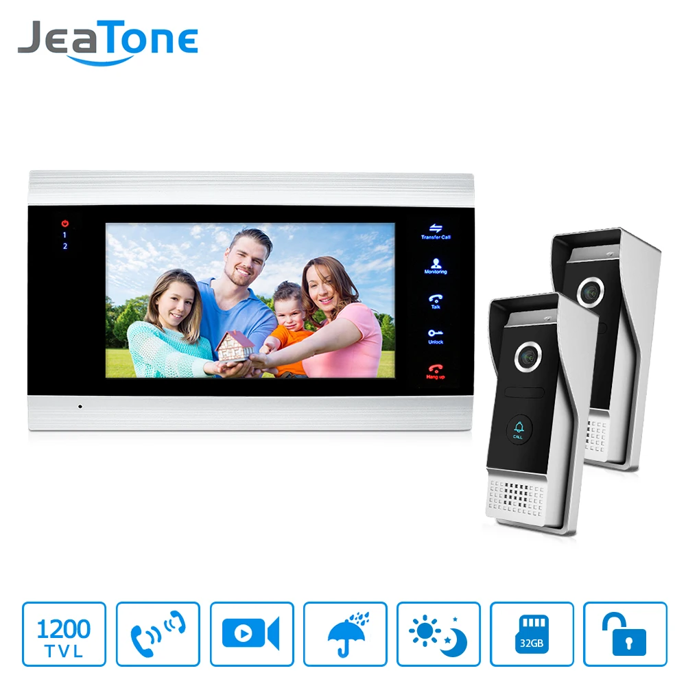 Touch Button 7\Monitor Video Intercoms Home Security System + 2*Waterproof Doorbell Cameras Multi-language menu Built-in Memory Touch Button 7\Monitor Video Intercoms Home Security System + 2*Waterproof Doorbell Cameras Multi-language menu Built-in Memory