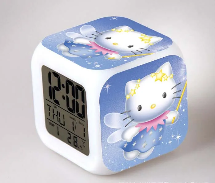 Очень милый будильник hello kitty, светящийся светодиодный музыкальный Будильник для детей, Многофункциональный Будильник - Цвет: Темный хаки