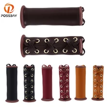 POSSBAY 22mm Leather Grips Motorcycle Hand Grip Throttle Covers Moturbike Handlebar Fit for Honda Yamaha Dirt Bike KTM Universal